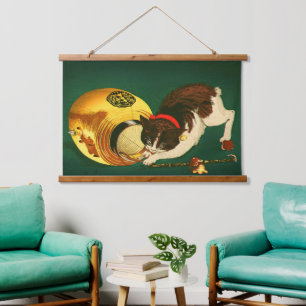 Kat und Lantern Kobayashi Kiyochika 1886 gezüchtet Wandteppich Mit Holzrahmen