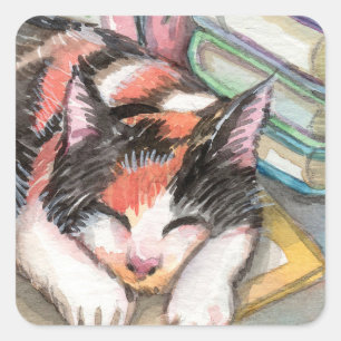 Kat von den Büchern Quadratischer Aufkleber