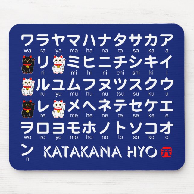 Katakana-Tisch (Lucky Cat) Mousepad (Vorne)