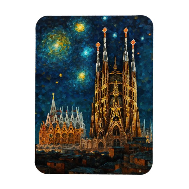 Katalan Starry Night | Gaudí Meets Van Gogh Magnet (Vertikal)