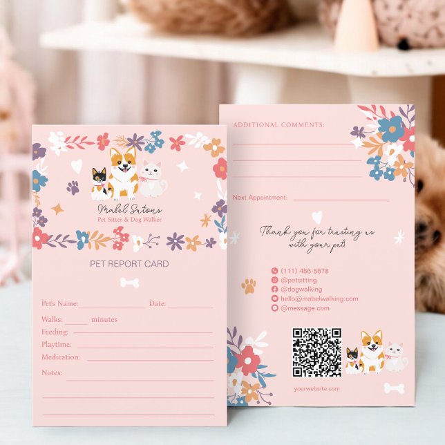 Katalognummer für Haustier-Katze Einladung (Whimsical pet sitter dog walker pet report card)