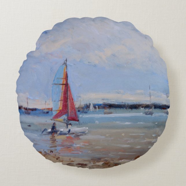 Katamaran Bretagne Rundes Kissen (Vorderseite)
