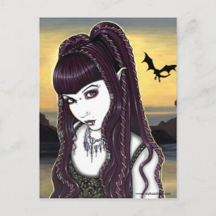 Katana Gothic Dragon Goddess Postcard Postkarte