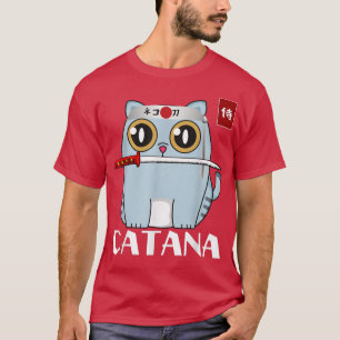 Katana Katze mit Katana Niedlich Japanisch Samurai T-Shirt