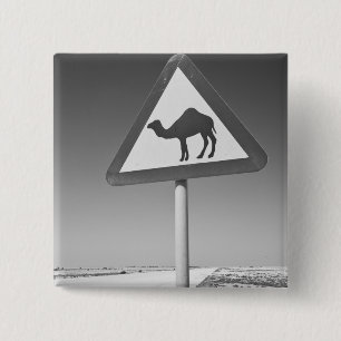 Katar, Al Zubarah. Kamelüberquerungsschild-Straße Button