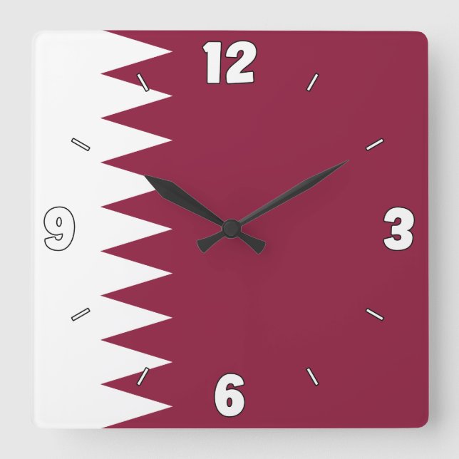 Katar Flag Maroon White Numbers Patriotic Quadratische Wanduhr (Vorderseite)