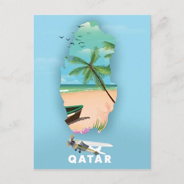 Katar illustriertes Reiseplakat Postkarte (Vorderseite)