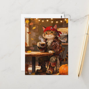 Katatenpirat in der Herbst-Cafébar Postkarte