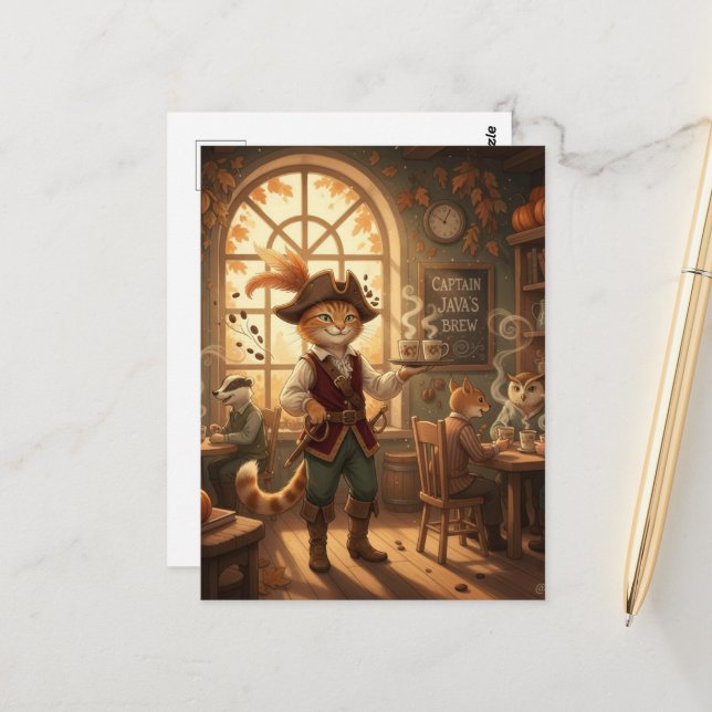 Katatenpirat serviert Kaffee  Postkarte (Vorderseite/Rückseite Beispiel)