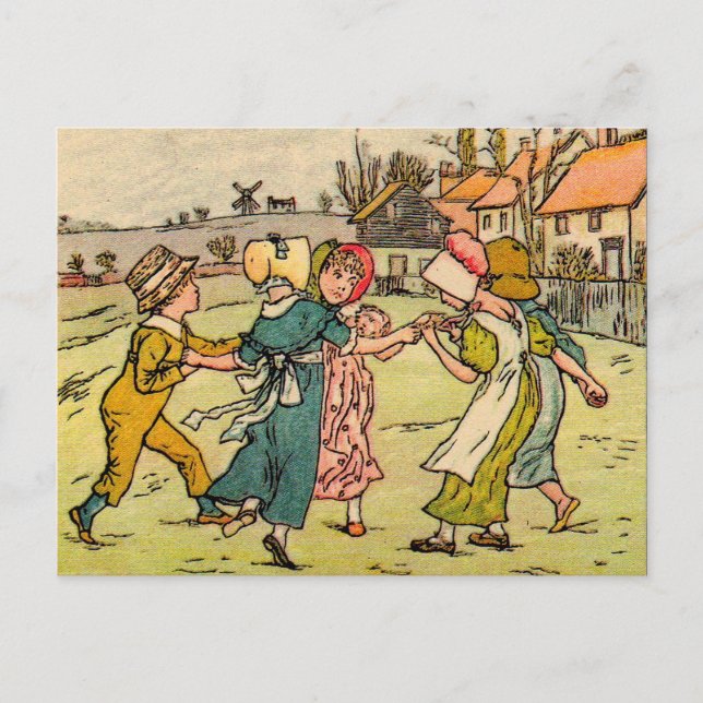 Kate Greenaway Ring Rund um die Rosey Postkarte (Vorderseite)