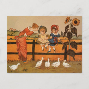 Kate Greenaway, viktorianische Frau Kinder Enten Postkarte