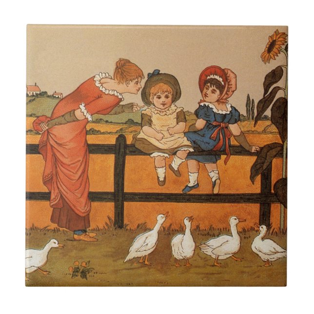 Kate Greenaway, viktorianische Frauenkinderenten Fliese (Vorderseite)