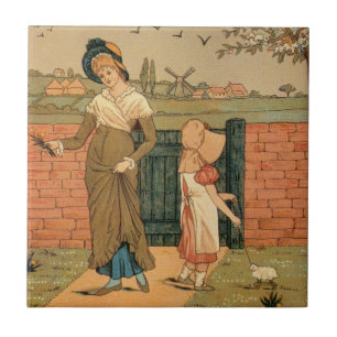Kate Greenaway, viktorianische Zeichnung Mutter un Fliese