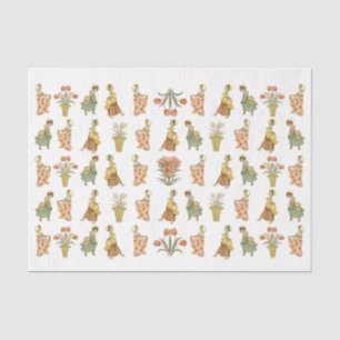Kate Greenaway viktorianisches Mädchen Blumen Vint Seidenpapier