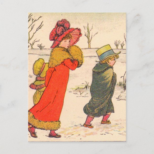 Kate Greenaway Winterszene Postkarte (Vorderseite)
