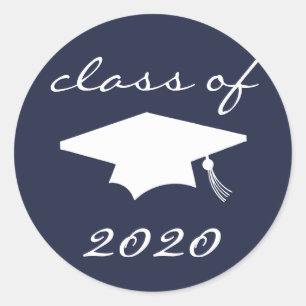 Kategorie 2020 (Blue Graduation Cap Mitternacht) Runder Aufkleber