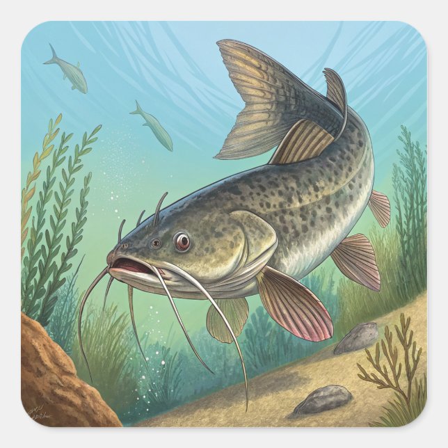 Katfisch Quadratischer Aufkleber (Vorderseite)