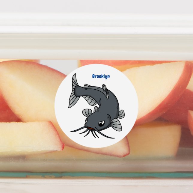 Katfish Cartoon Illustration Etiketten (Befestigt)