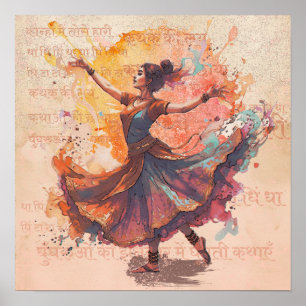 Kathak-Ausdruck Tinte Wasserfarbe kulturelles Kuns Poster