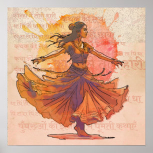 Kathak-Spin-Tinte-Wasserfarbe-Indische-Erbe-Kunst Poster
