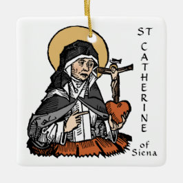 Katharina von Siena mit Crucifix-Topped Herz Keramikornament