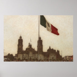 Kathedrale auf dem Zócalo des DF mit der Flagge 12 Poster