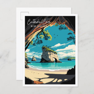 Kathedrale Cove Neuseeland Vintage Reise Postkarte