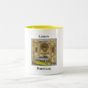 Kathedrale, Gelbe Straßenbahn, Lissabon Portugal Zweifarbige Tasse