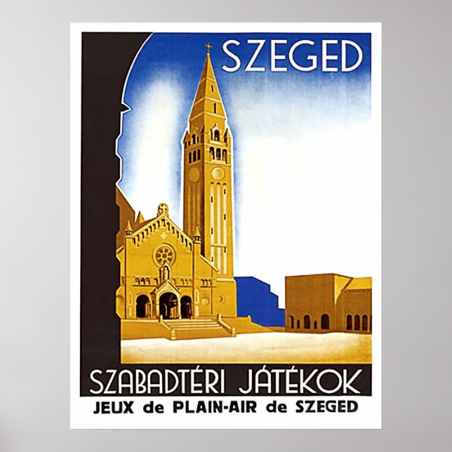 Kathedrale in Szeged, Ungarn, Vintage-Reiseplakat Poster (Vorne)