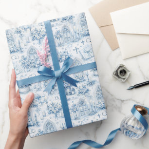 Kathedrale Kirchenhochzeit Wasserfarbe in Blau Geschenkpapier