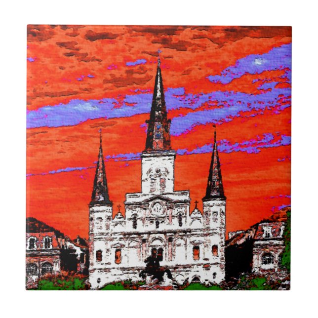 Kathedrale, New Orleans, fauvistische Farben Fliese (Vorderseite)