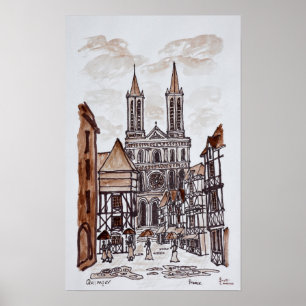 Kathedrale & normannische Häuser Quimper, Frankr Poster