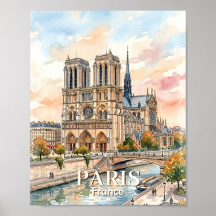 Kathedrale Notre Dame de Paris Aquarell Reise Poster