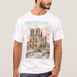 Kathedrale Notre Dame de Paris Aquarell Reise T-Shirt