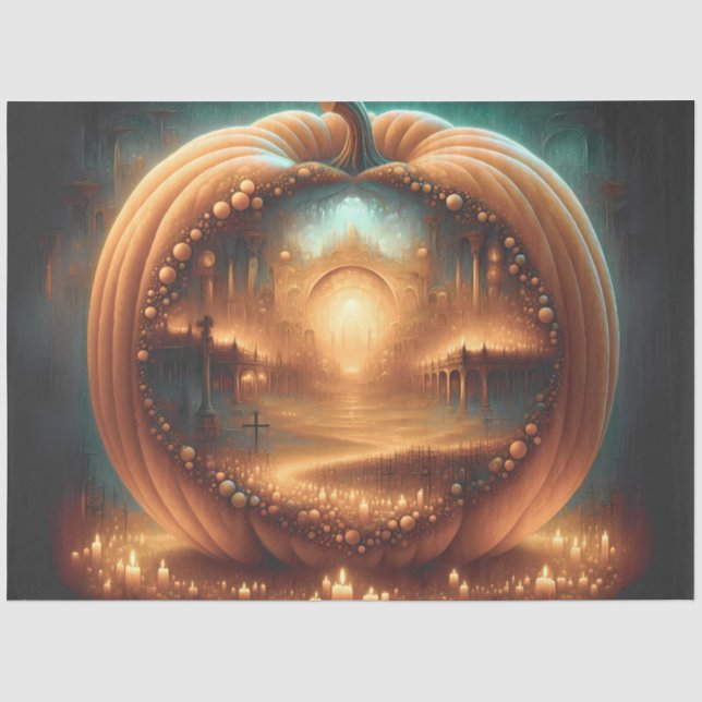 Kathedrale Pumpkin Gothic Halloween Seidenpapier (Vorderseite)
