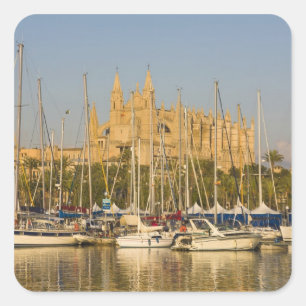 Kathedrale und Hafen, Palma, Mallorca, Spanien 2 Quadratischer Aufkleber
