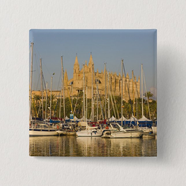 Kathedrale und Jachthafen, Palma, Mallorca, Spanie Button (Vorderseite)