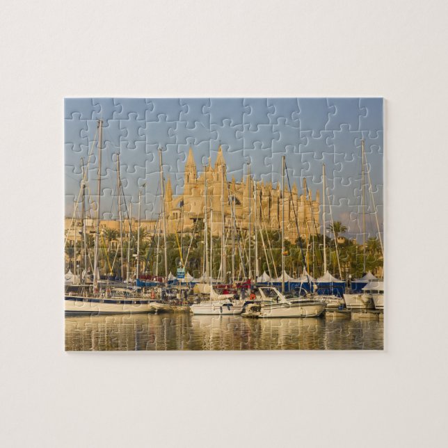 Kathedrale und Jachthafen, Palma, Mallorca, Spanie Puzzle (Horizontal)