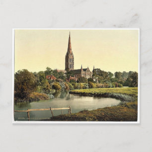 Kathedrale, vom Fluss Salisbury, England selten Postkarte