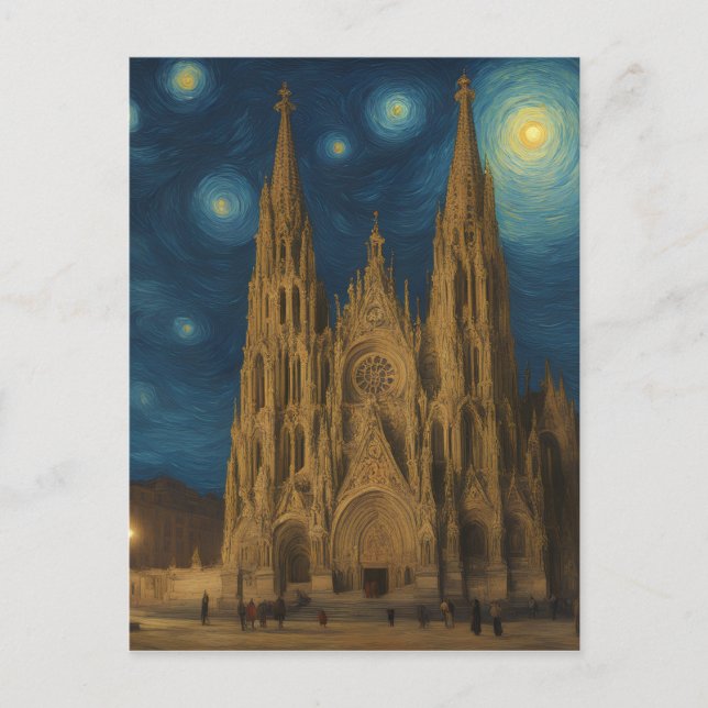 Kathedrale von Barcelona am Night van Gogh Style Postkarte (Vorderseite)