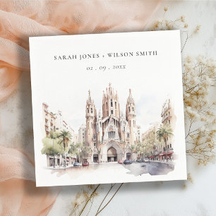 Kathedrale von Barcelona Spanien Wasserfarbenhochz Serviette