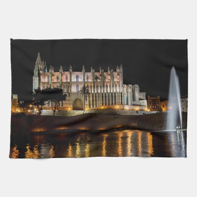 Kathedrale von Palma de Mallorca am Abend - Spanie Geschirrtuch (Horizontal)