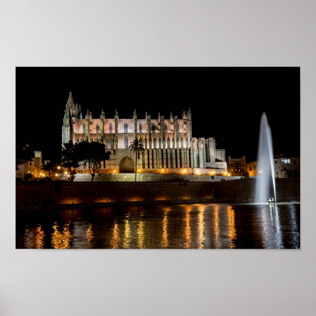 Kathedrale von Palma de Mallorca am Abend - Spanie Poster (Vorne)