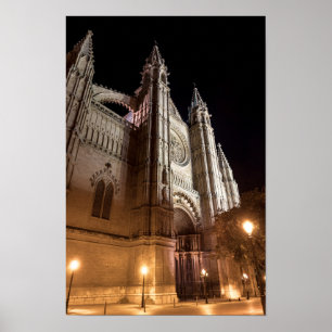 Kathedrale von Palma de Mallorca bei Nacht - Spani Poster