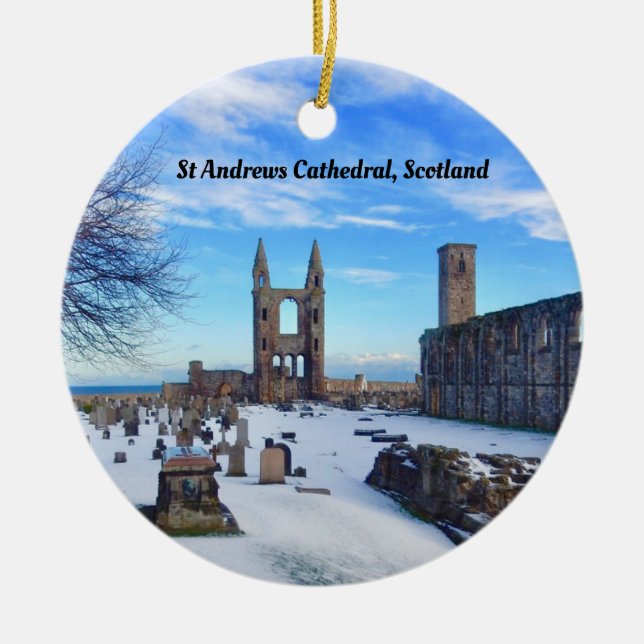 Kathedralen-Ruinen St Andrews Schottland im Schnee Keramik Ornament (Vorne)