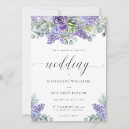 Katherine Elegant Script Floral Lavender Wedding Einladung