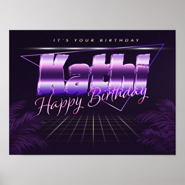 Kathi Name Vorname lila retro Poster Geburtstag (Vorne)