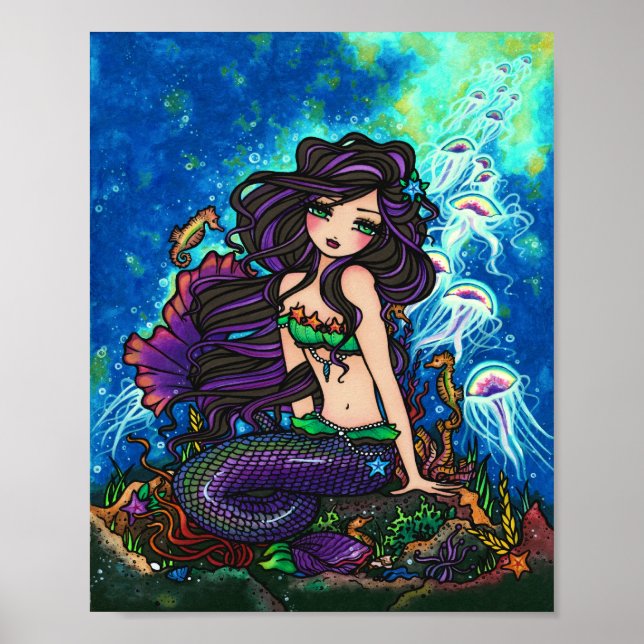 "Kathleen" Mermaid Jellyfish Ocean Seepferd Fairy Poster (Vorne)