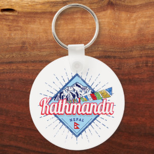 Kathmandu Berge Nepal Retro-Flaggen Souvenir Schlüsselanhänger