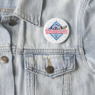 Kathmandu Berge Nepal Retro Flags Souvenir Button